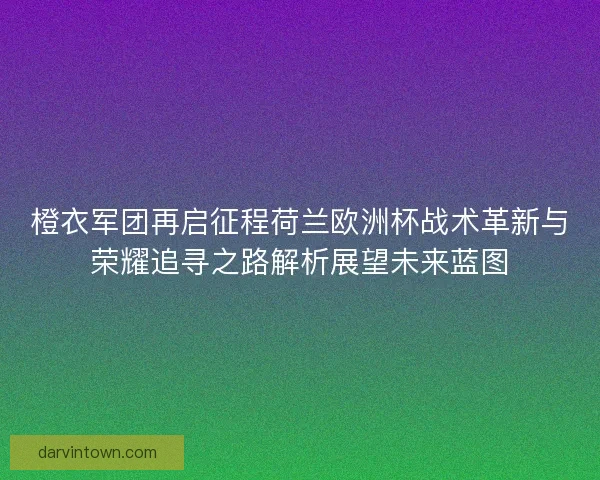 橙衣军团再启征程荷兰欧洲杯战术革新与荣耀追寻之路解析展望未来蓝图